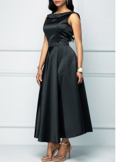 V Back Solid Boat Neck Dress