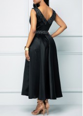 V Back Solid Boat Neck Dress