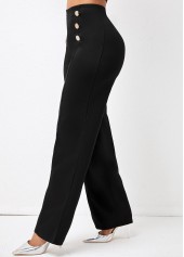 Solid Double Breasted High Waist Pants