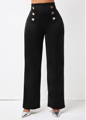 Solid Double Breasted High Waist Pants