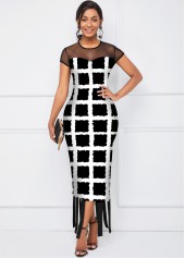 Checkered Short Sleeve Round Neck Dress