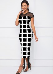 Checkered Short Sleeve Round Neck Dress