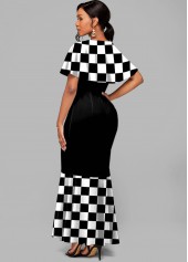 Short Sleeve Round Neck Checkerboard Pattern Mermaid Dress