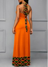 Tie Back Tribal Print Backless Maxi Dress