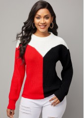 Contrast Round Neck Long Sleeve Sweater