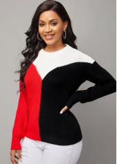 Contrast Round Neck Long Sleeve Sweater