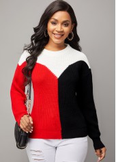 Contrast Round Neck Long Sleeve Sweater
