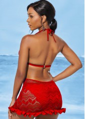 Open Back Lace Solid Halter Swimdress and Panty