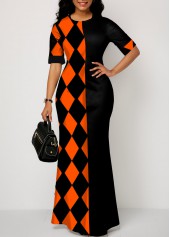 Front Slit Hem Round Neck Geometric Print Dress