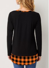 Split Neck Plaid Decorative Button T Shirt