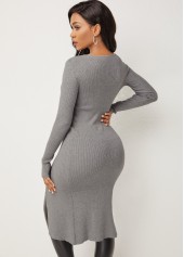 Long Sleeve Front Slit Cutout Design Sweater