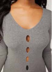 Long Sleeve Front Slit Cutout Design Sweater