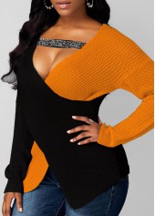 Contrast Asymmetric Hem Long Sleeve Sweater