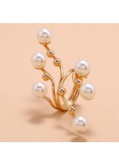 Metal Detail Pearl Design Gold Ring