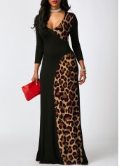 Contrast 3/4 Sleeve Leopard Maxi Dress