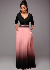 Ombre Double Side Pockets Belted Dress