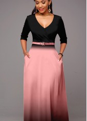 Ombre Double Side Pockets Belted Dress