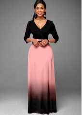 Ombre Double Side Pockets Belted Dress