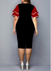 Layered Bell Sleeve Geometric Print Plus Size Dress