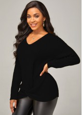 Twist Hem Long Sleeve Black Sweater
