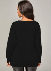 Twist Hem Long Sleeve Black Sweater