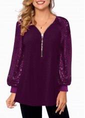 Quarter Zip Solid Long Sleeve T Shirt