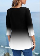 Ombre Sequin 3/4 Sleeve Cross Strap T Shirt