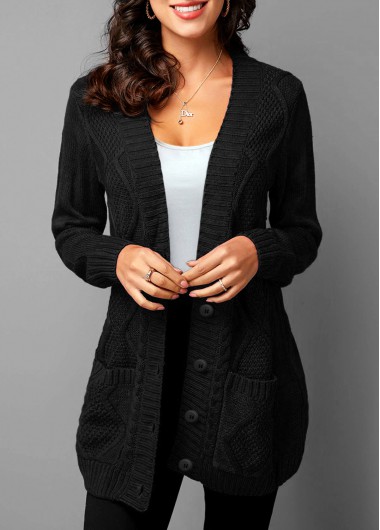 Rosewe Rib Knit Pocket Detail Button Up Cardigan - M