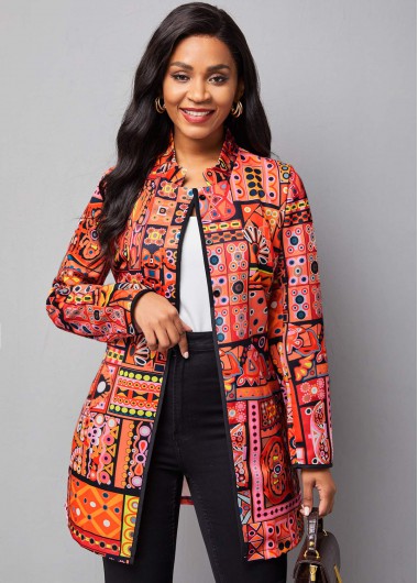 Rosewe Tribal Print Long Sleeve Pocket Detail Coat - S