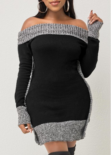 Rosewe Trendy Long Sleeve Patchwork Decorative Button Off Shoulder Sweater - 3XL