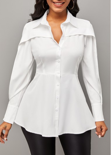 Rosewe Solid Cutout Sleeve Turndown Collar Shirt - M