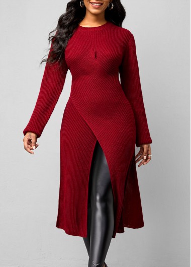 Rosewe Trendy Cross Front Long Sleeve Wine Red Sweater - S