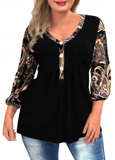 Rosewe Plus Size V Neck Decorative Button Blouse - 1X