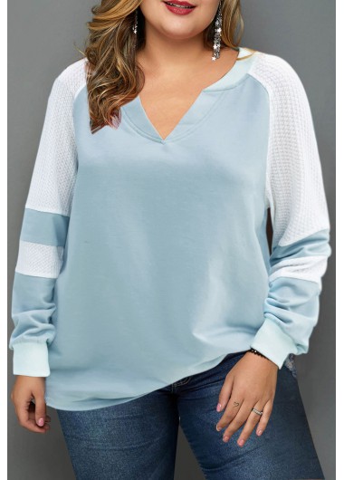 Rosewe Plus Size Long Sleeve Split Neck Contrast Sweatshirt - 2X