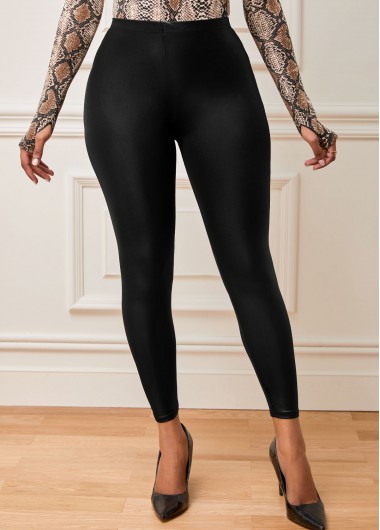 Rosewe High Waist Faux Leather Skinny Pants - 5XL