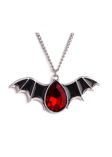 Rosewe Fashion Metal Bat Design Ruby Detail Necklace - One Size