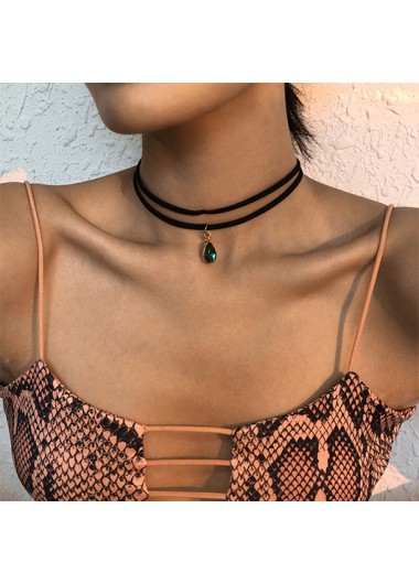 Rosewe Fashion Layered Design Rhinestone Black Necklace for Women - One Size