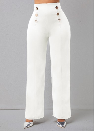 Rosewe Double Breasted High Waisted Solid Pants - L