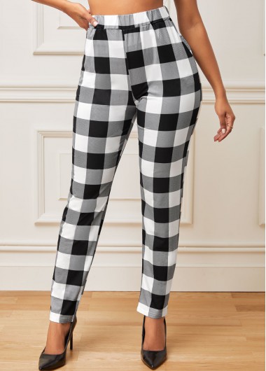 Rosewe High Waisted Color Block Plaid Pants - S