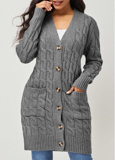 Rosewe Twisted Double Side Pockets Long Sleeve Cardigan - M