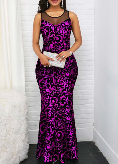 Rosewe Cocktail Party Dress Print Hot Stamping Sleeveless Round Neck Dress - S