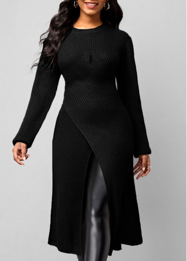 Rosewe Trendy Long Sleeve Cross Front Round Neck Sweater - M