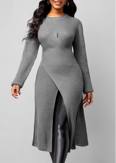 Rosewe Trendy Round Neck Long Sleeve Solid Cross Front Sweater - S