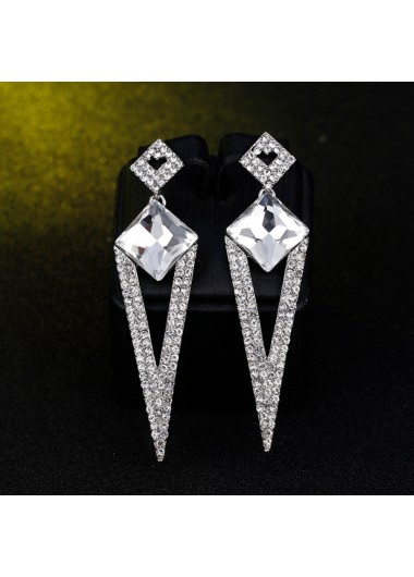 Rosewe Chic 1 Pair Silver Geometric Rhinestone Earrings - One Size