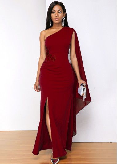 Rosewe Cocktail Party Dress Skew Neck Lace Stitching Side Slit Sequin Dress - XXL