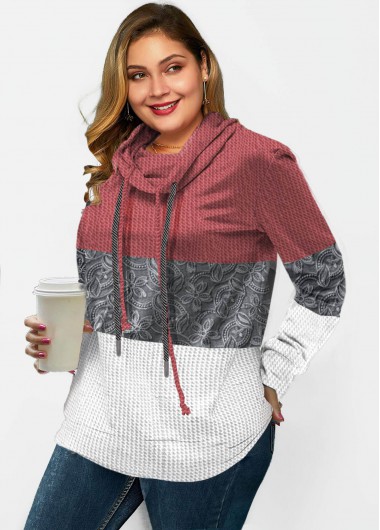 Rosewe Sequin Color Block Lace Stitching Plus Size Sweatshirt - 3X