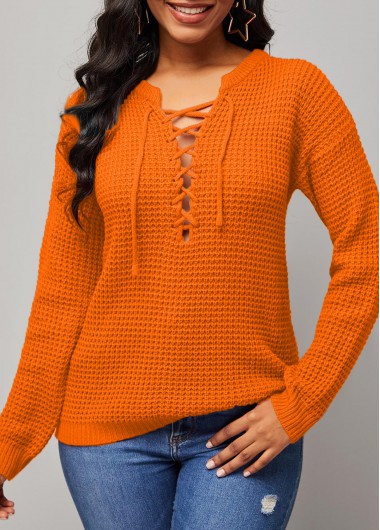 Rosewe Trendy Lace Up Long Sleeve Solid Sweater - S