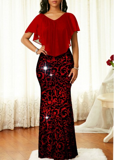 Rosewe Cocktail Party Dress Hot Stamping V Back Mermaid Dress - L