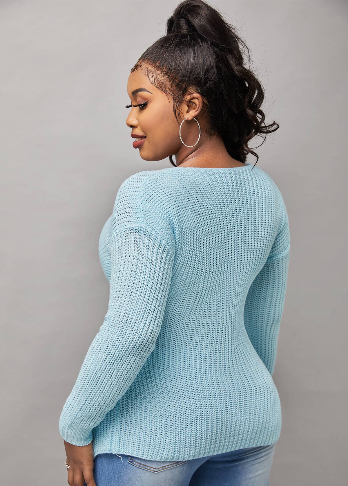 Crossover Hem Cutout Front Long Sleeve Sweater