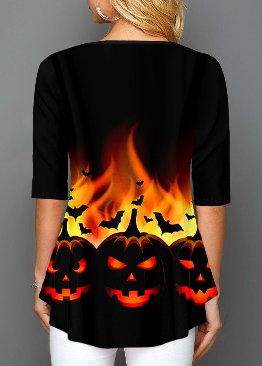 Round Neck Half Sleeve Halloween Print T Shirt